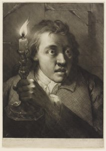 Fiatal férfi, aki gyertyát tart (mezzotint papíron)